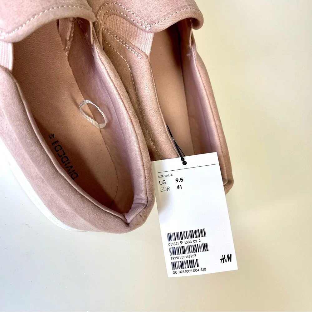 H&M Womens Faux Suede Slip On Sneakers 9.5 Pink Flats NWT